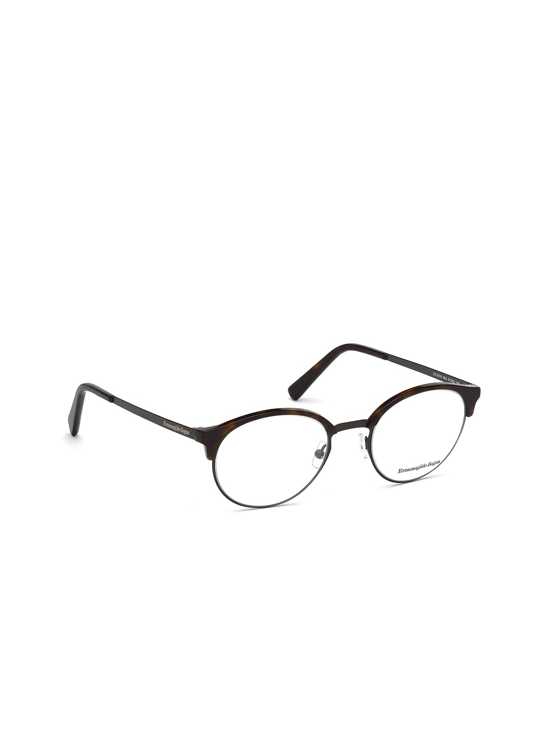 

Ermenegildo Zegna Men Transparent & Brown Half Rim Round Frames EZ5015 51 052