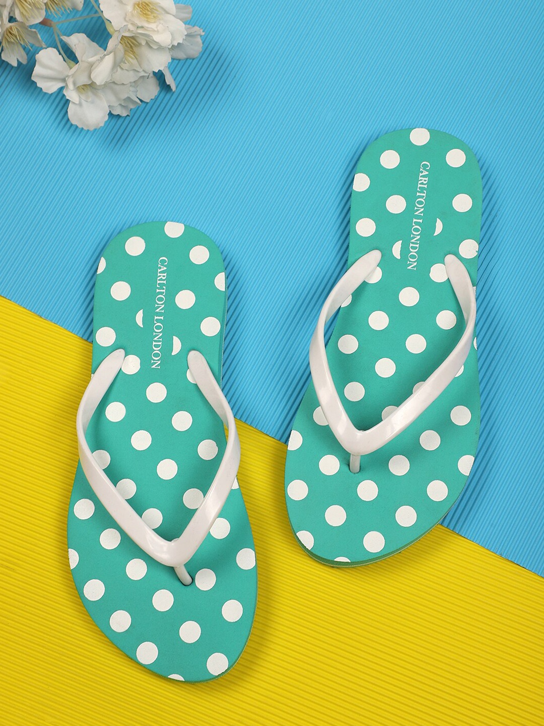 

Carlton London Women Sea Green & White Printed Thong Flip-Flops