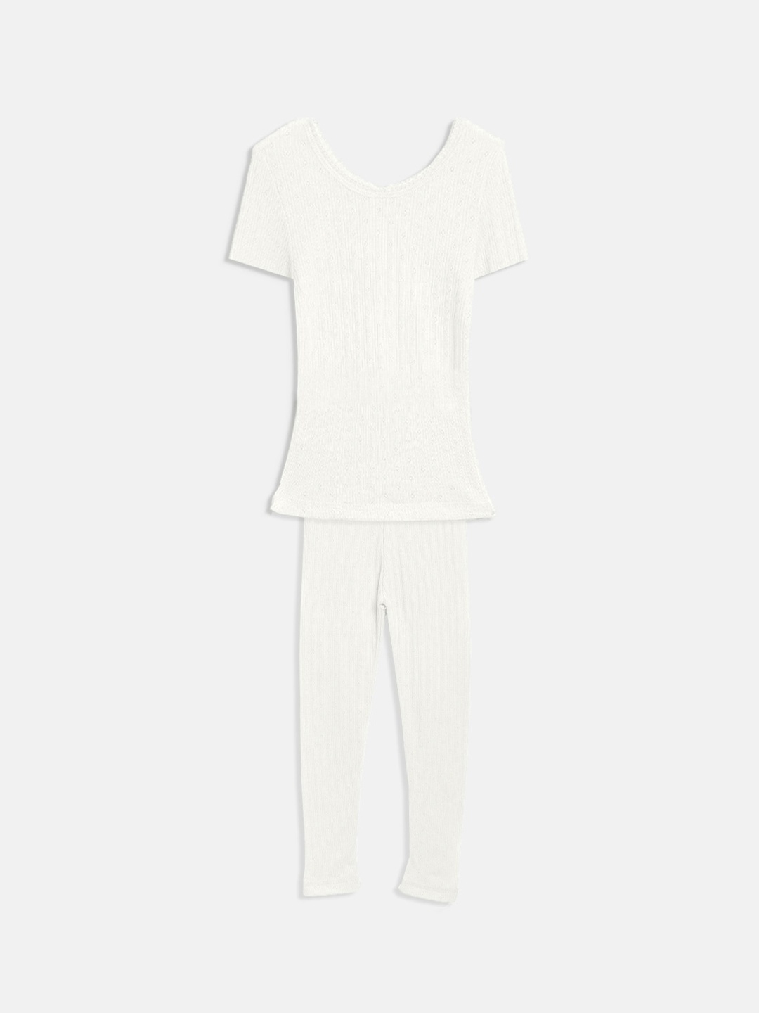 

Kanvin Girls Off White Self-Design Ribbed Thermal Set