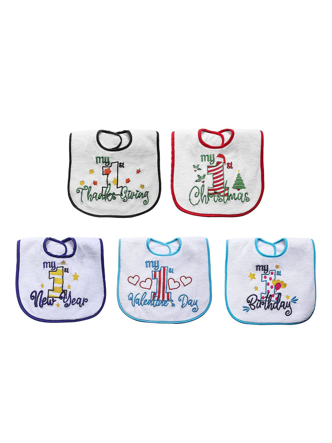 

Butterthief Infants Set Of 5 Feeding Bibs, White