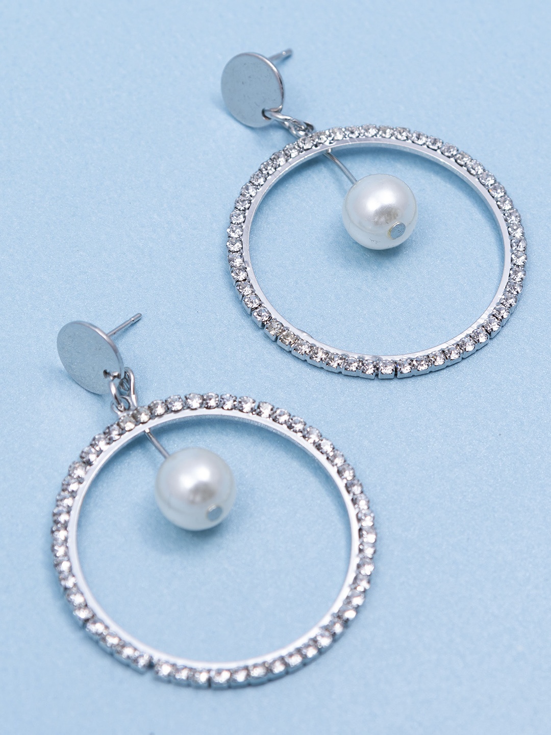 

Jewelz Silver-Plated Diamond Zircon Studded Contemporary Drop Earrings
