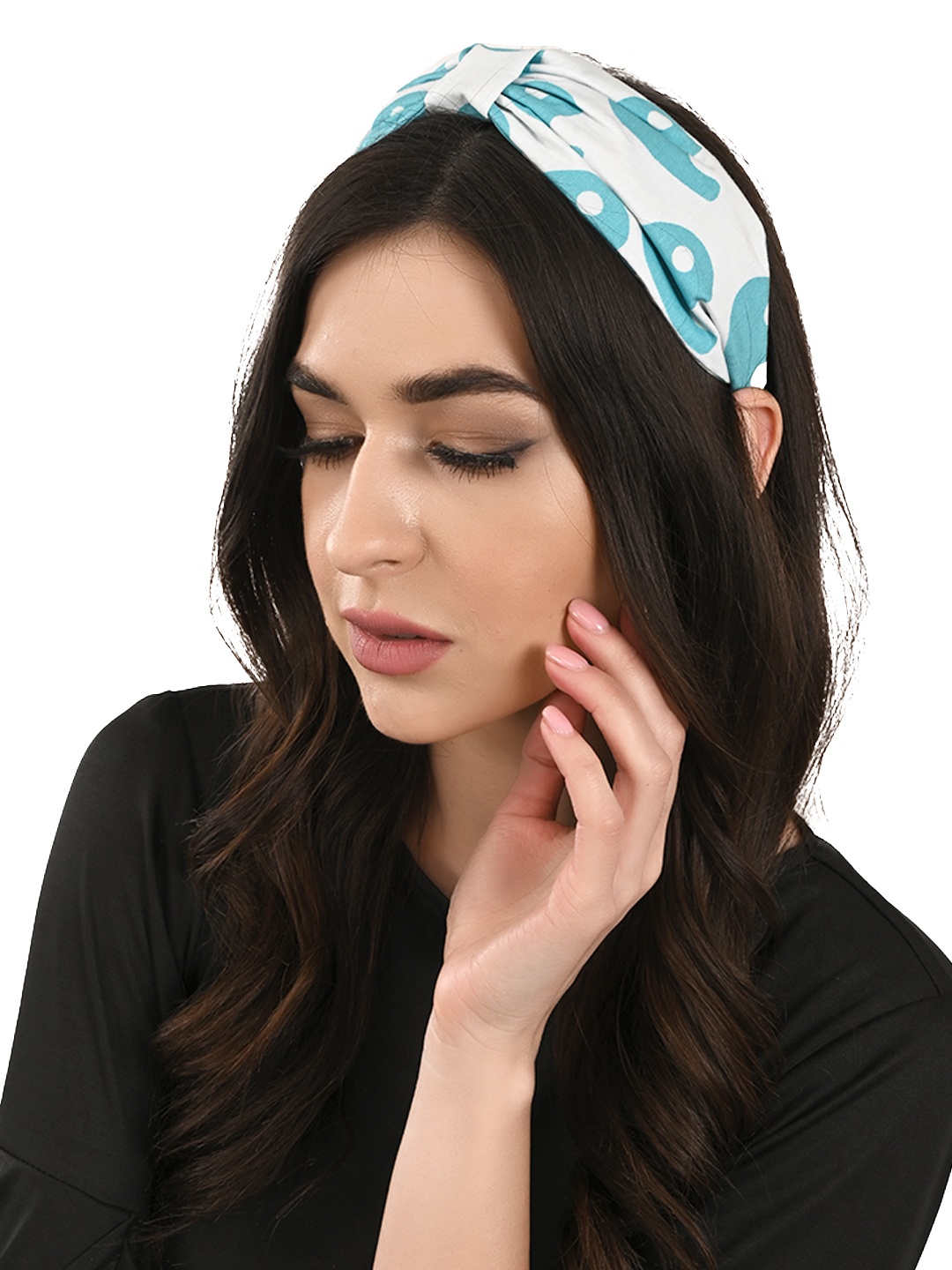 

BuckleUp Women White & Blue Printed Knot Hairband