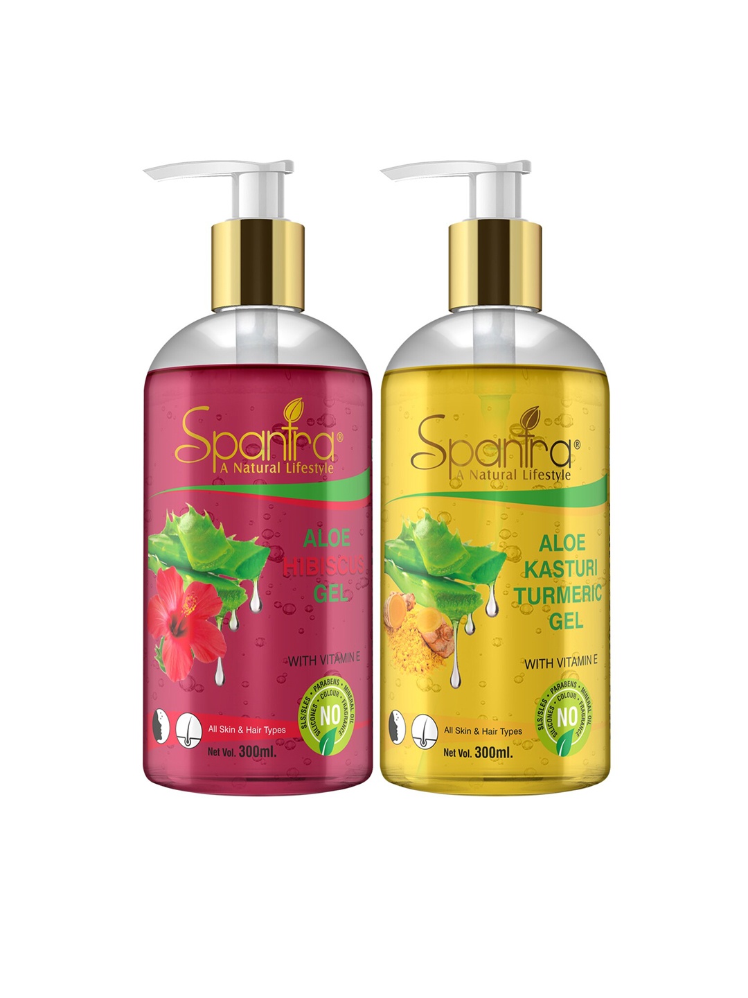 

Spantra Pack Of 2 Aloe Hibiscus & Aloe Kasturi Turmeri Gel, 300ml Each, Na
