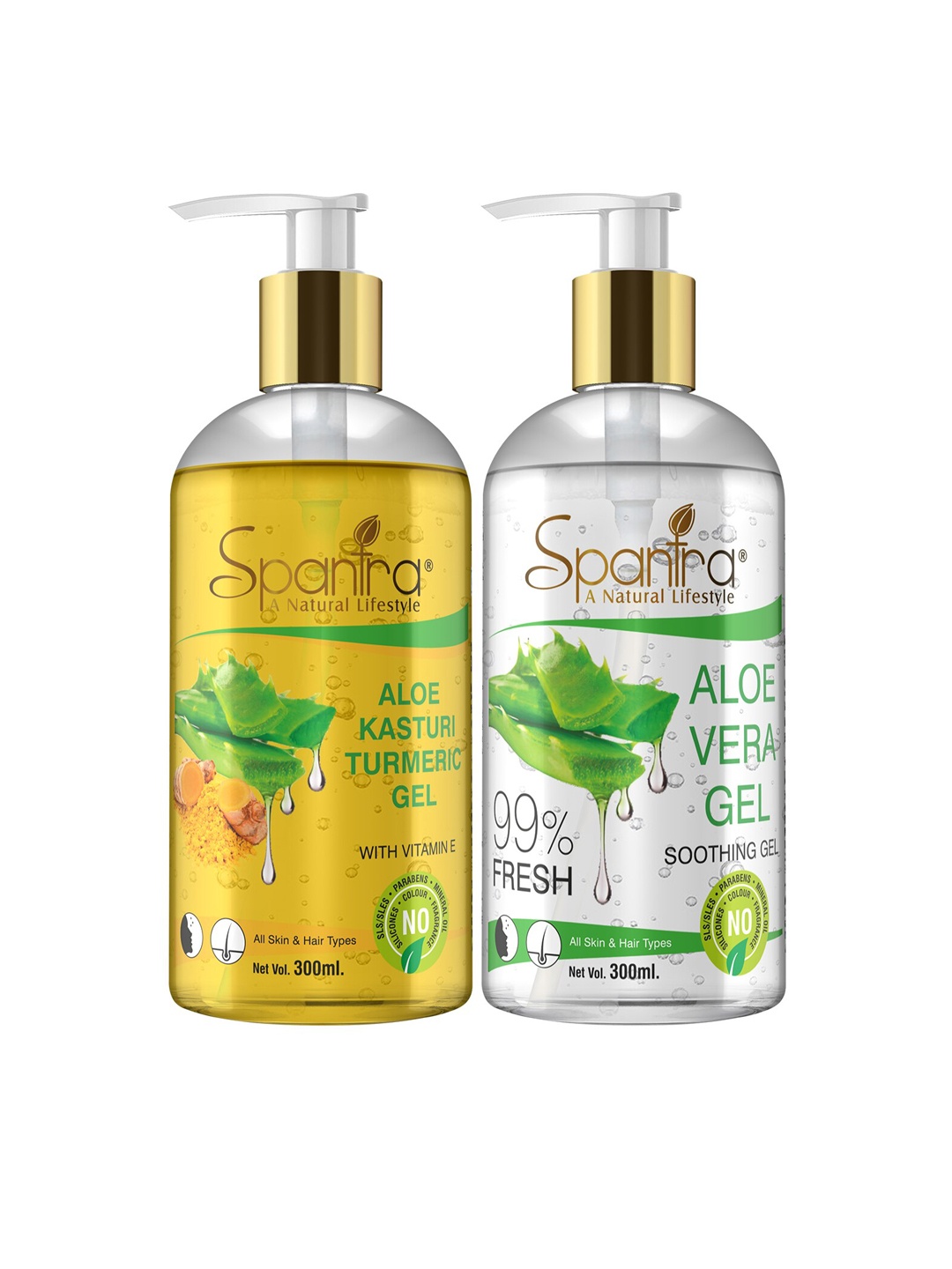 

Spantra Set of 2 Yellow Aloe Kasturi Turmeri & Aloevera Gel 300 Ml