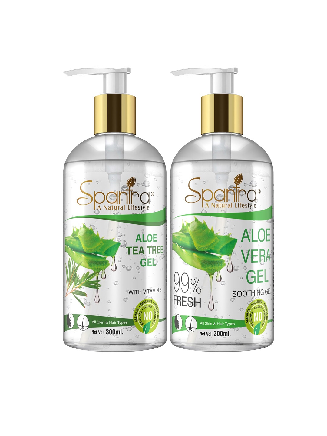 

Spantra Set Of 2 Aloevera & Aloe Tea Tree Gel 300ml each, White