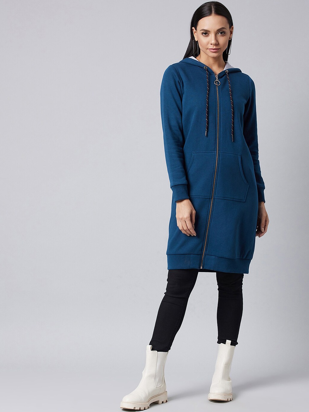 

DOLCE CRUDO Women Navy Blue Hooded Sweatshirt