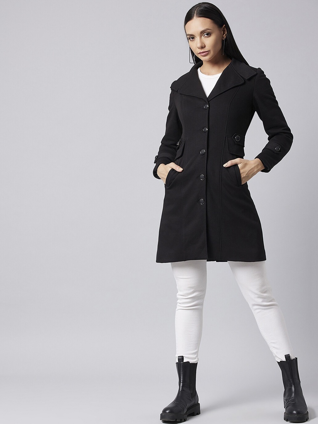 

DOLCE CRUDO Longline Overcoat, Black