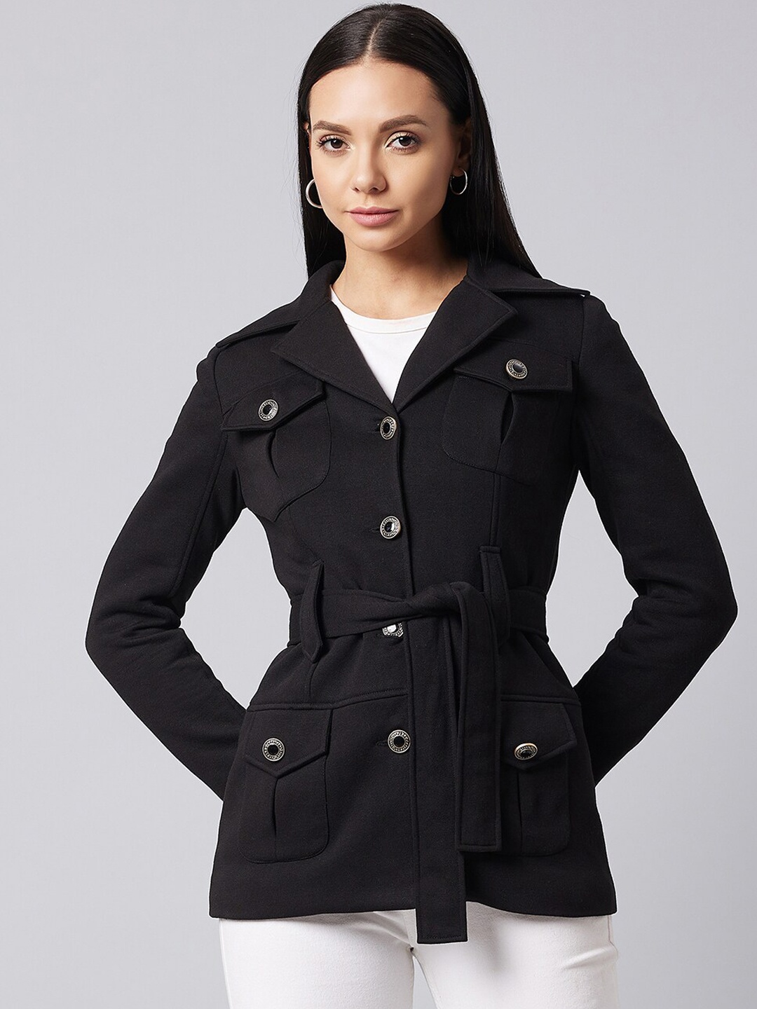 

DOLCE CRUDO Women Black Longline Tailored Jacket
