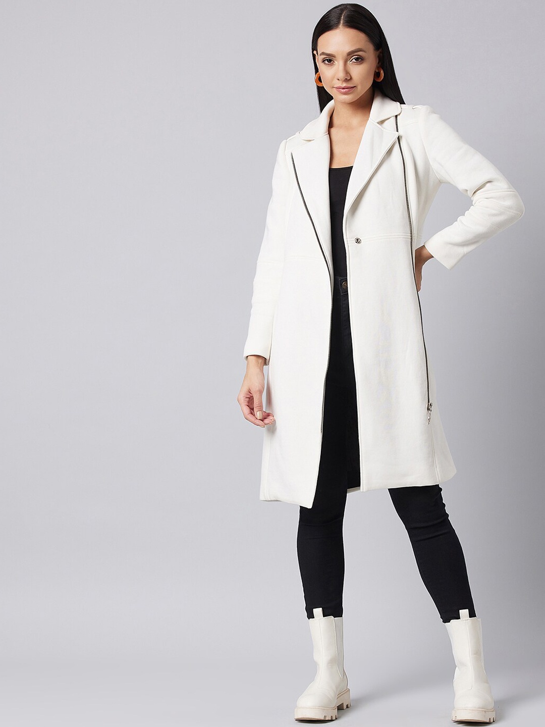 

DOLCE CRUDO Women Off White Longline Tailored Jacket