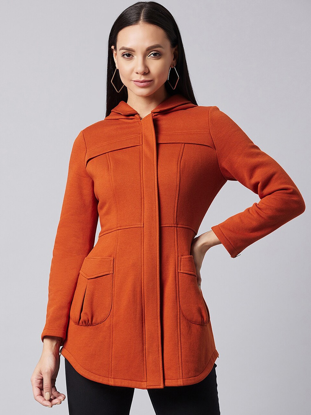 

DOLCE CRUDO Women Rust Longline Hooded Jacket