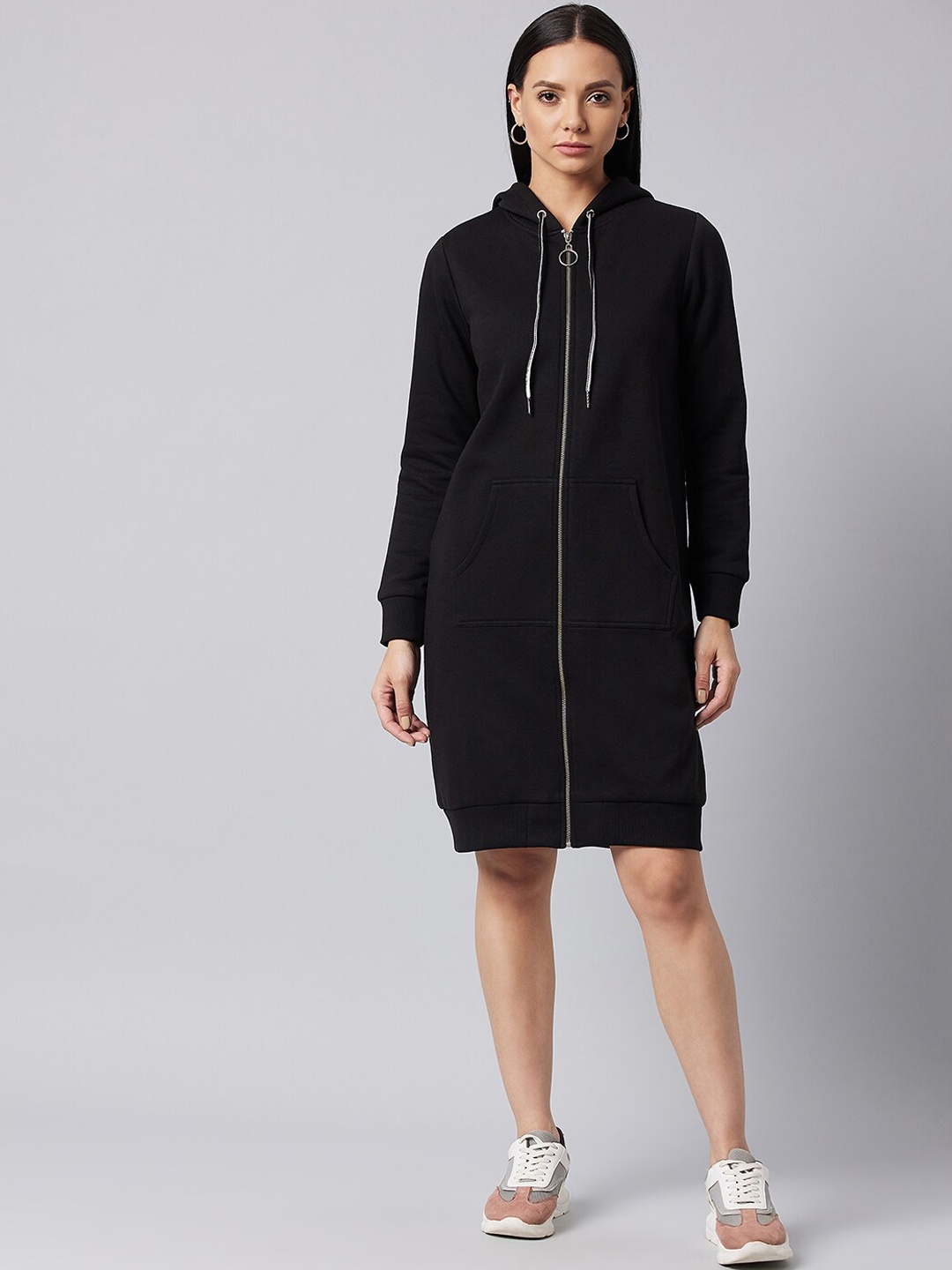 

DOLCE CRUDO Black Hooded Jacket Dress