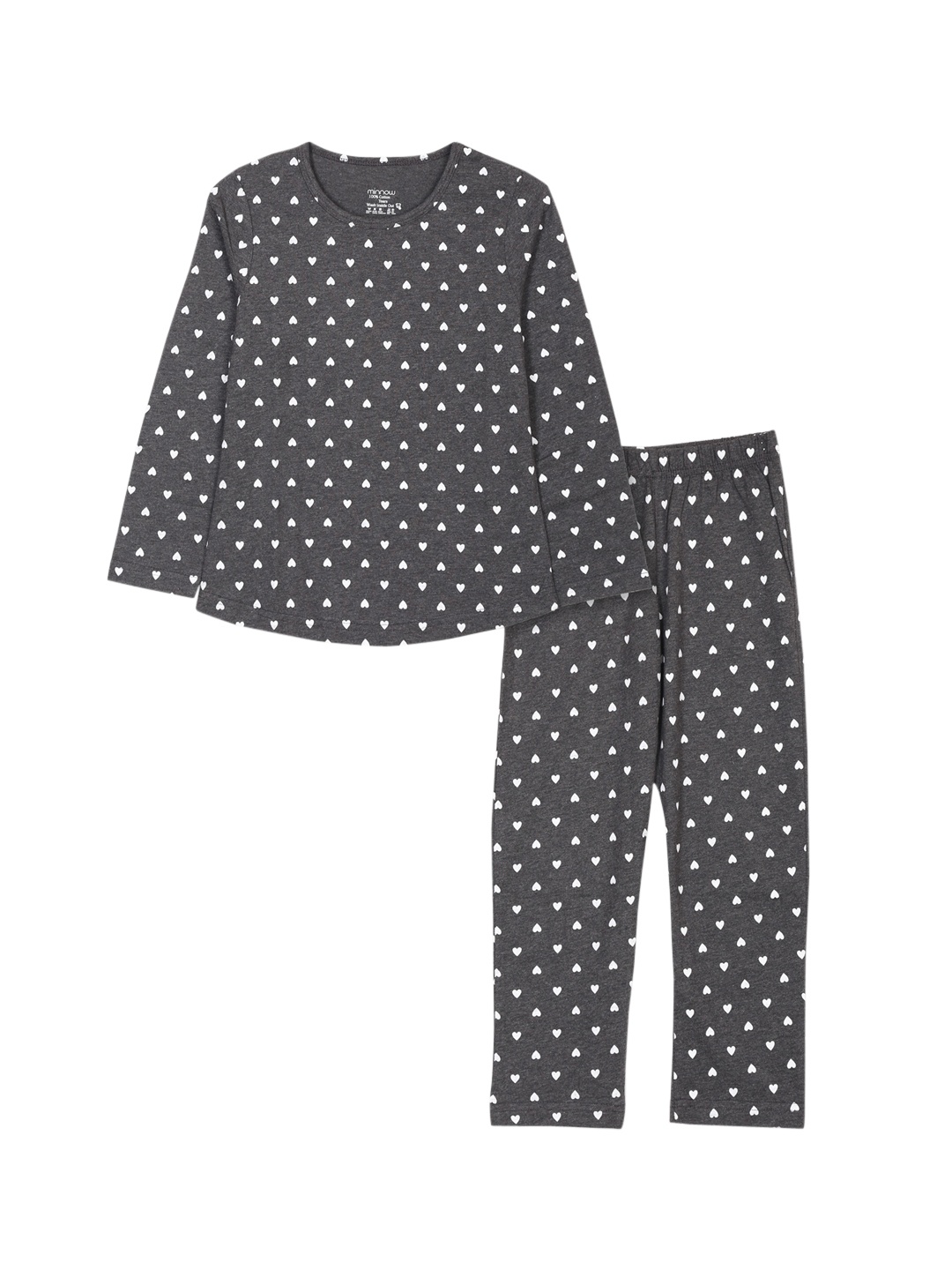 

minnow Girls Charcoal & White Printed Night suit