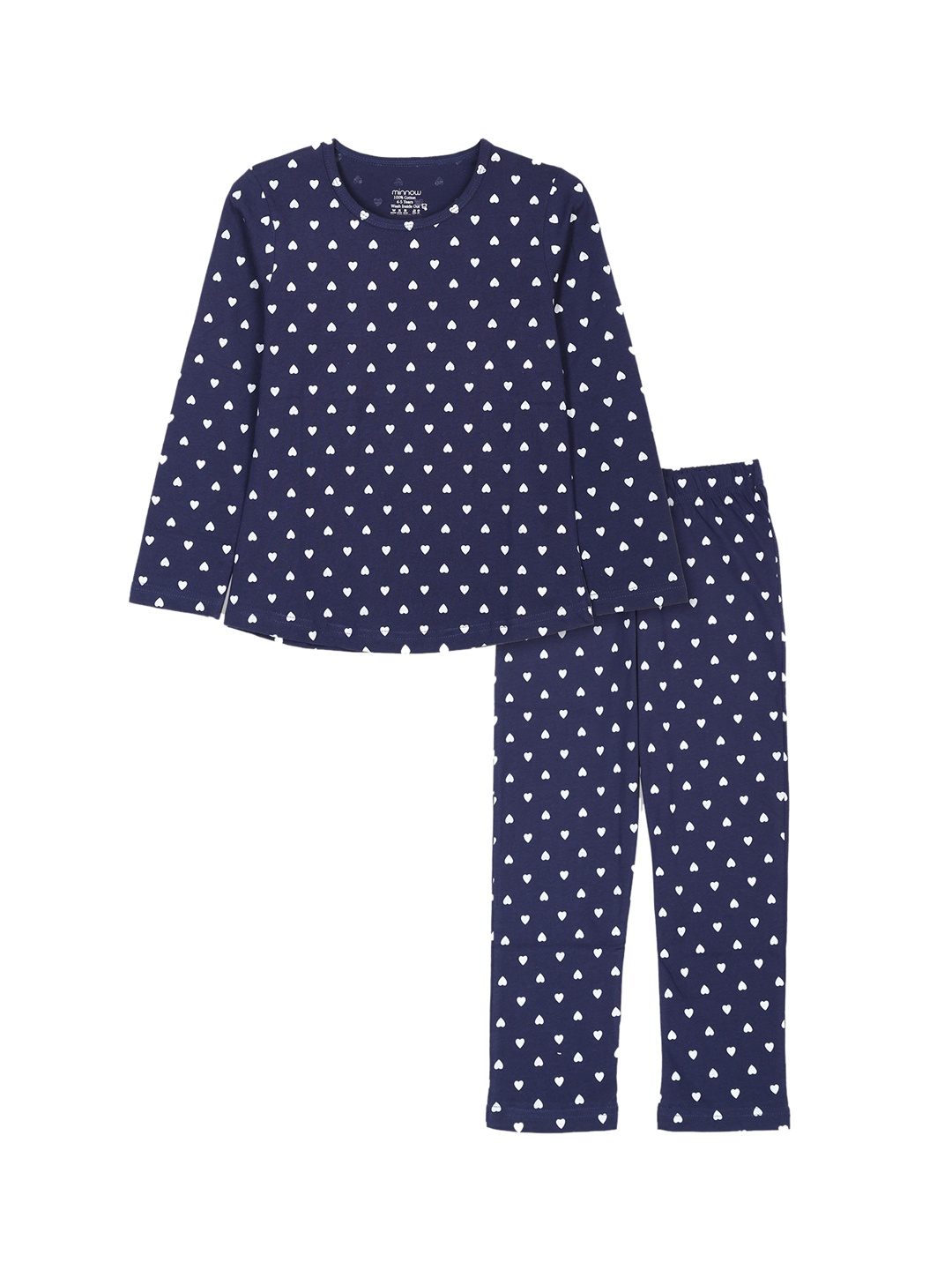 

minnow Girls Blue & White Printed Night suit