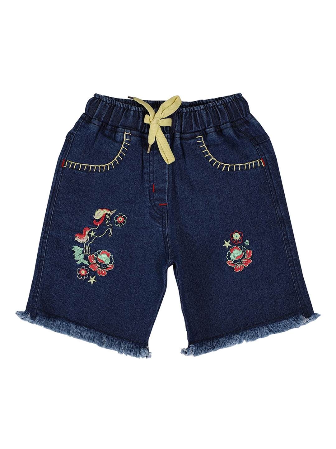 

CREMLIN CLOTHING Girls Blue Floral Denim Shorts