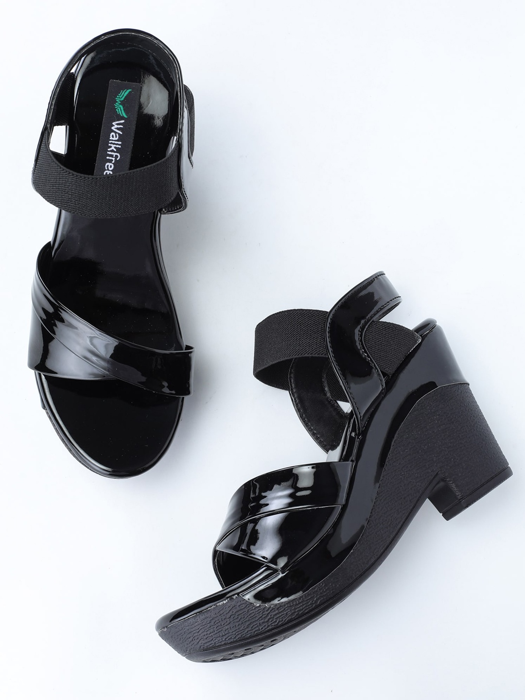 

Walkfree Black Solid Block Sandals