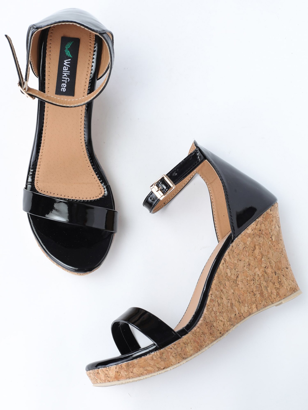 

Walkfree Black Colourblocked Wedge Sandals with Buckles