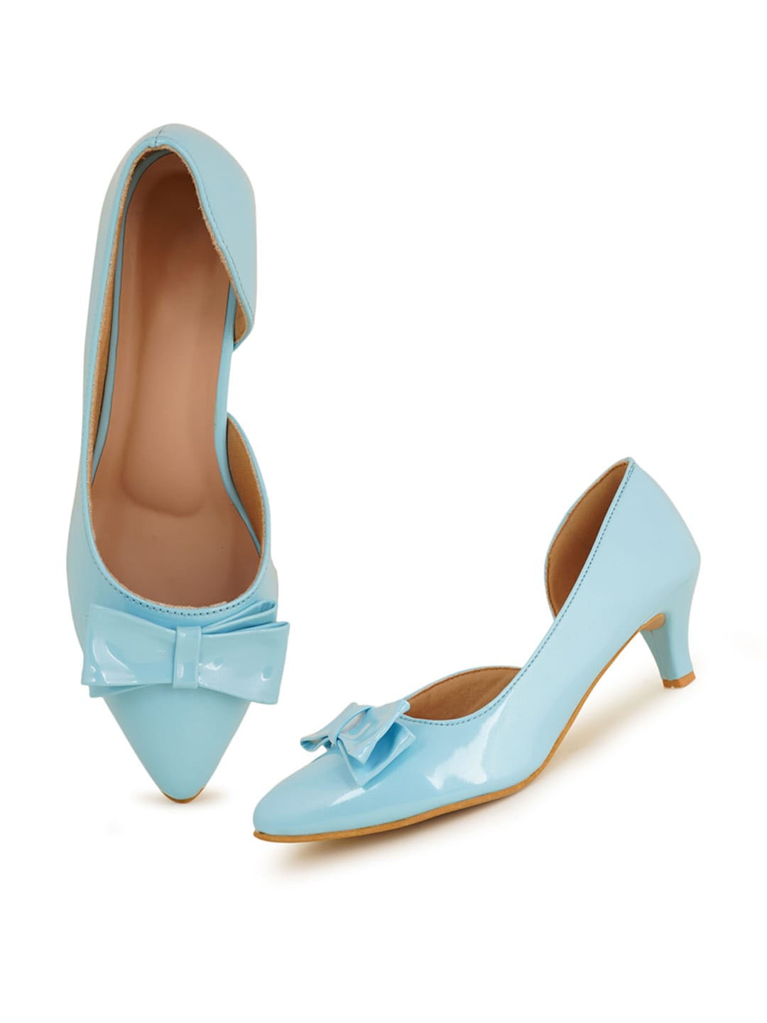 

Walkfree Blue Solid Kitten Pumps with Bows