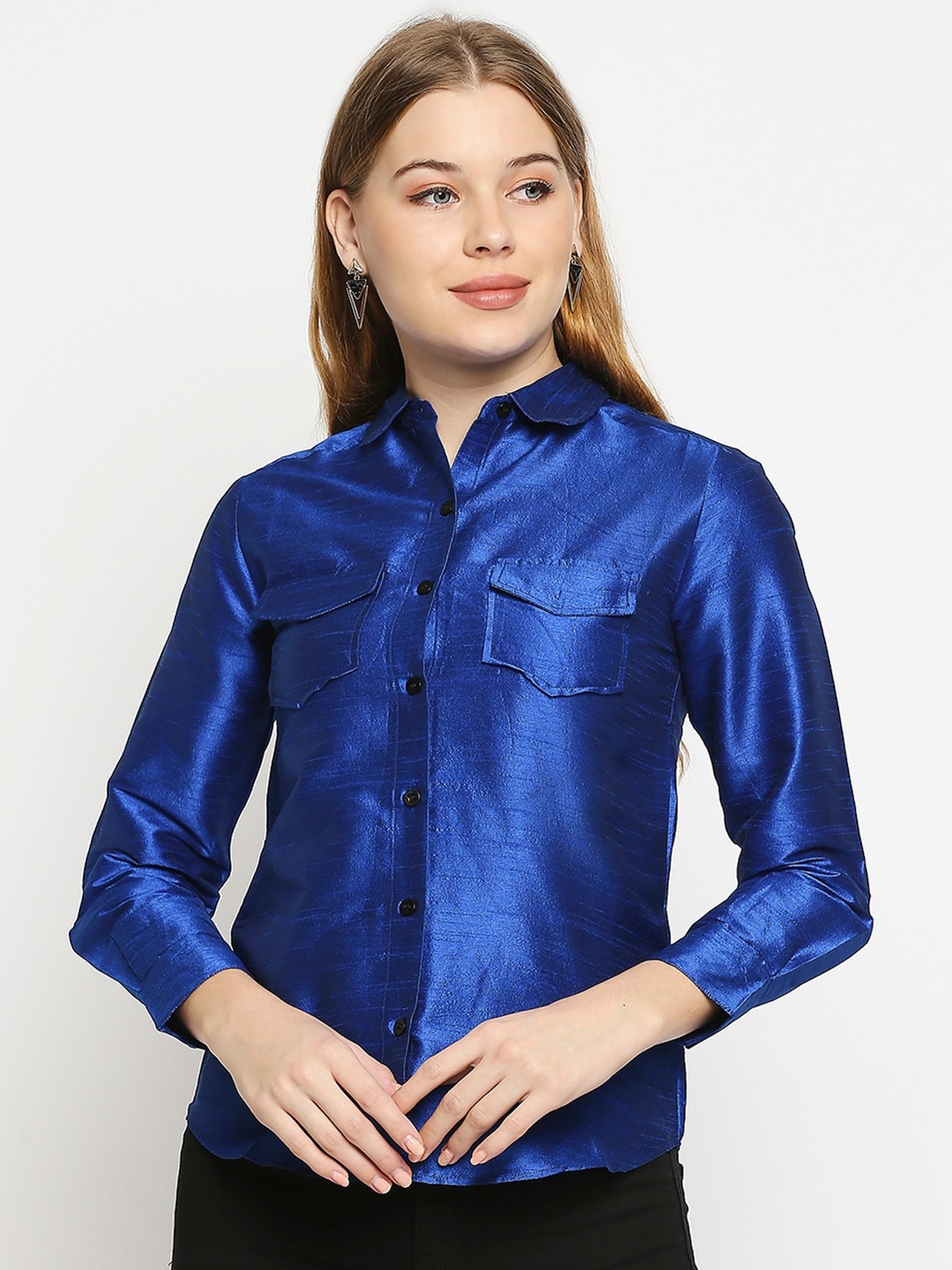 

aaliya Women Blue Solid Shirt Style Top