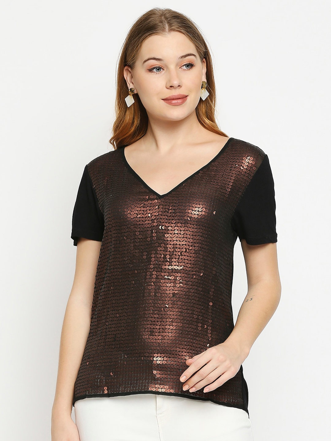 

aaliya Women Black Sequined Top