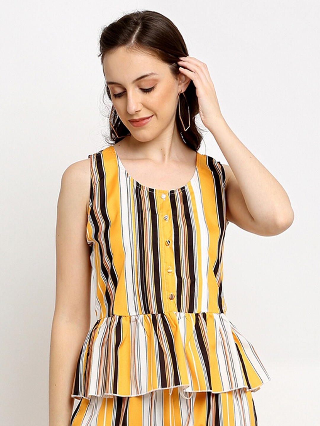 

DIVA WALK EXCLUSIVE Women Yellow & Black Striped Top with Trousers