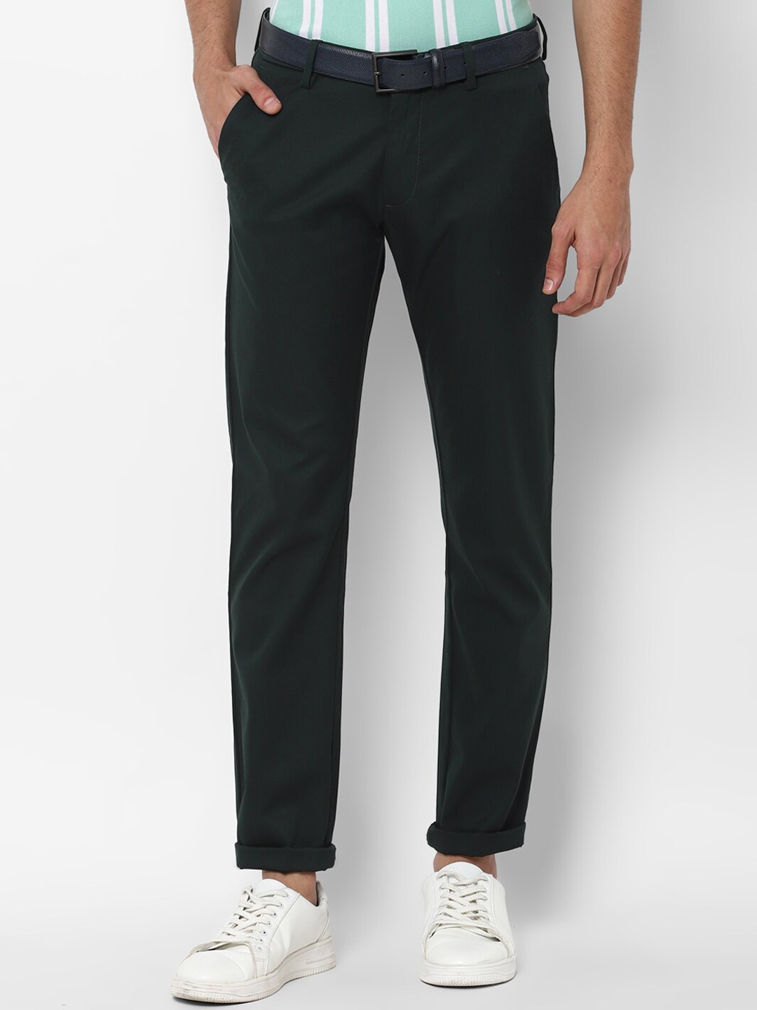 

Allen Solly Men Green Solid Slim Fit Trousers