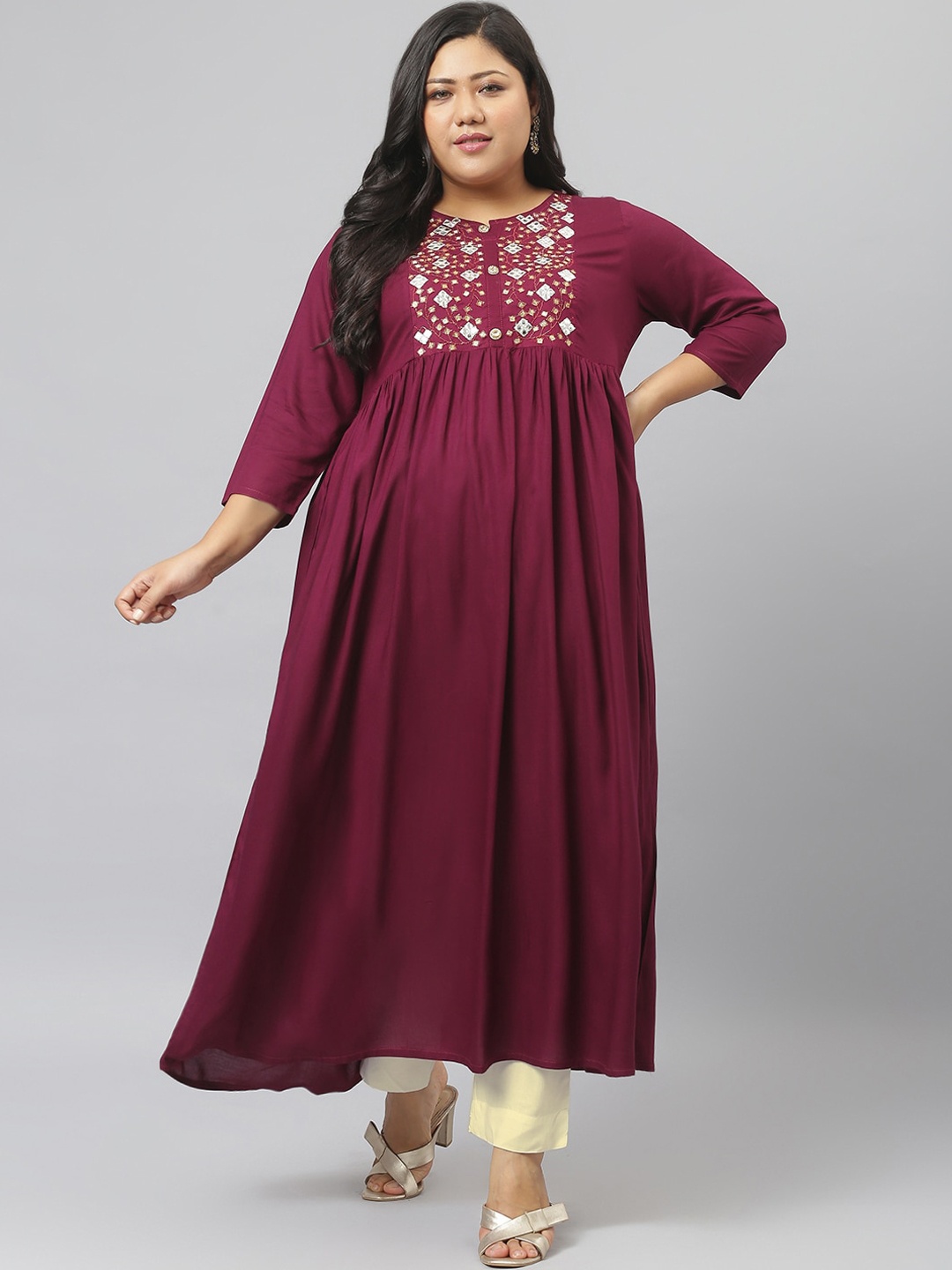 

Stylum Women Purple Yoke Design Yoke Design Flared Sleeves Anarkali Kurta