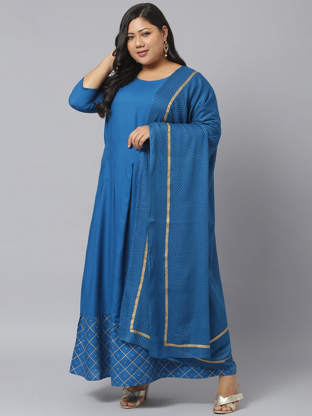 

Stylum Women Blue & Golden Printed Detail Anarkali Kurta with Dupatta