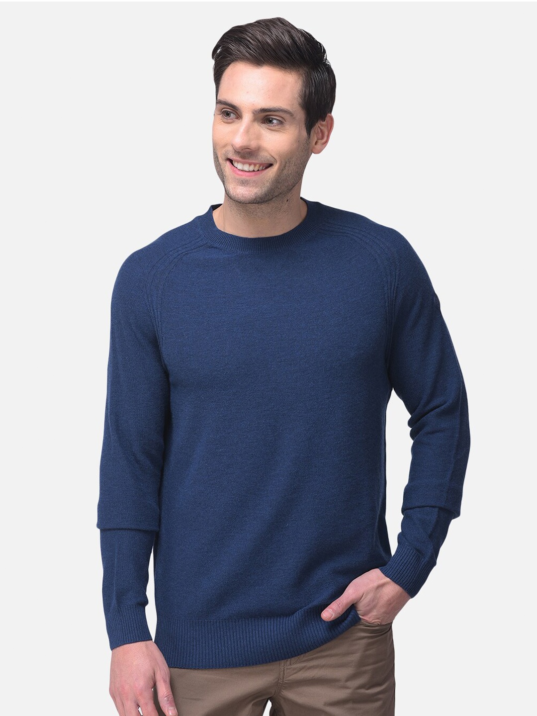 

Woods Men Blue Solid Round Neck Pullover
