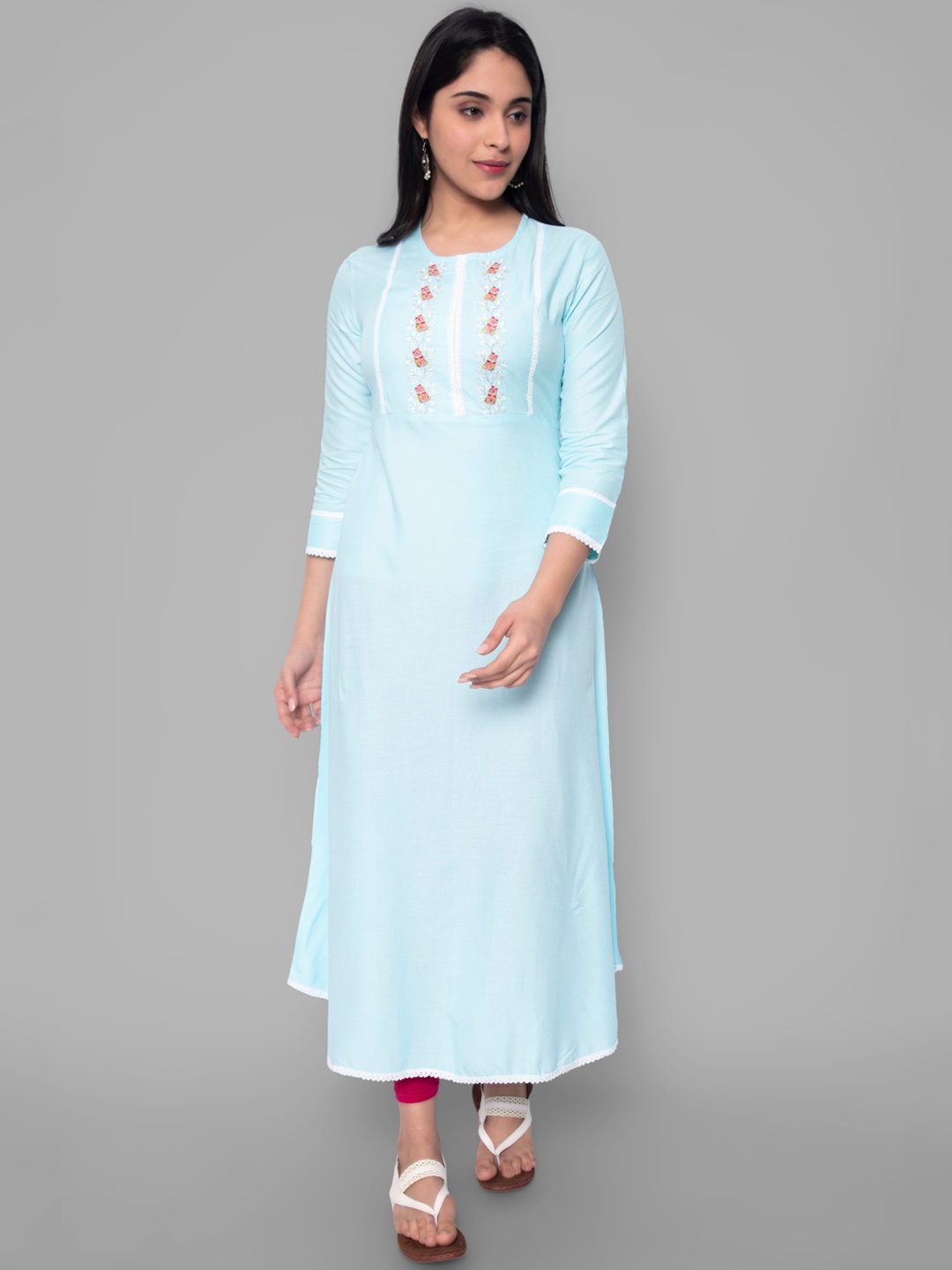 

KALINI Women Sea Green Thread Work Handloom Kurta