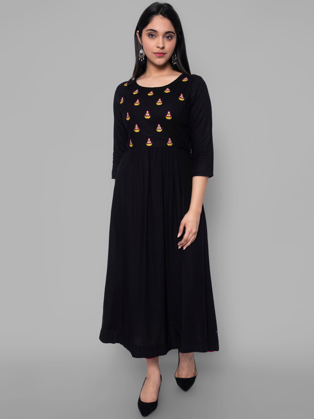 

KALINI Women Black Rayon Embroidered A-Line Kurta