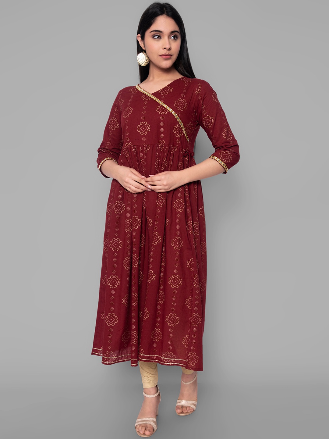 

KALINI Women Red Ethnic Motifs Printed Thread Work Handloom Kurta