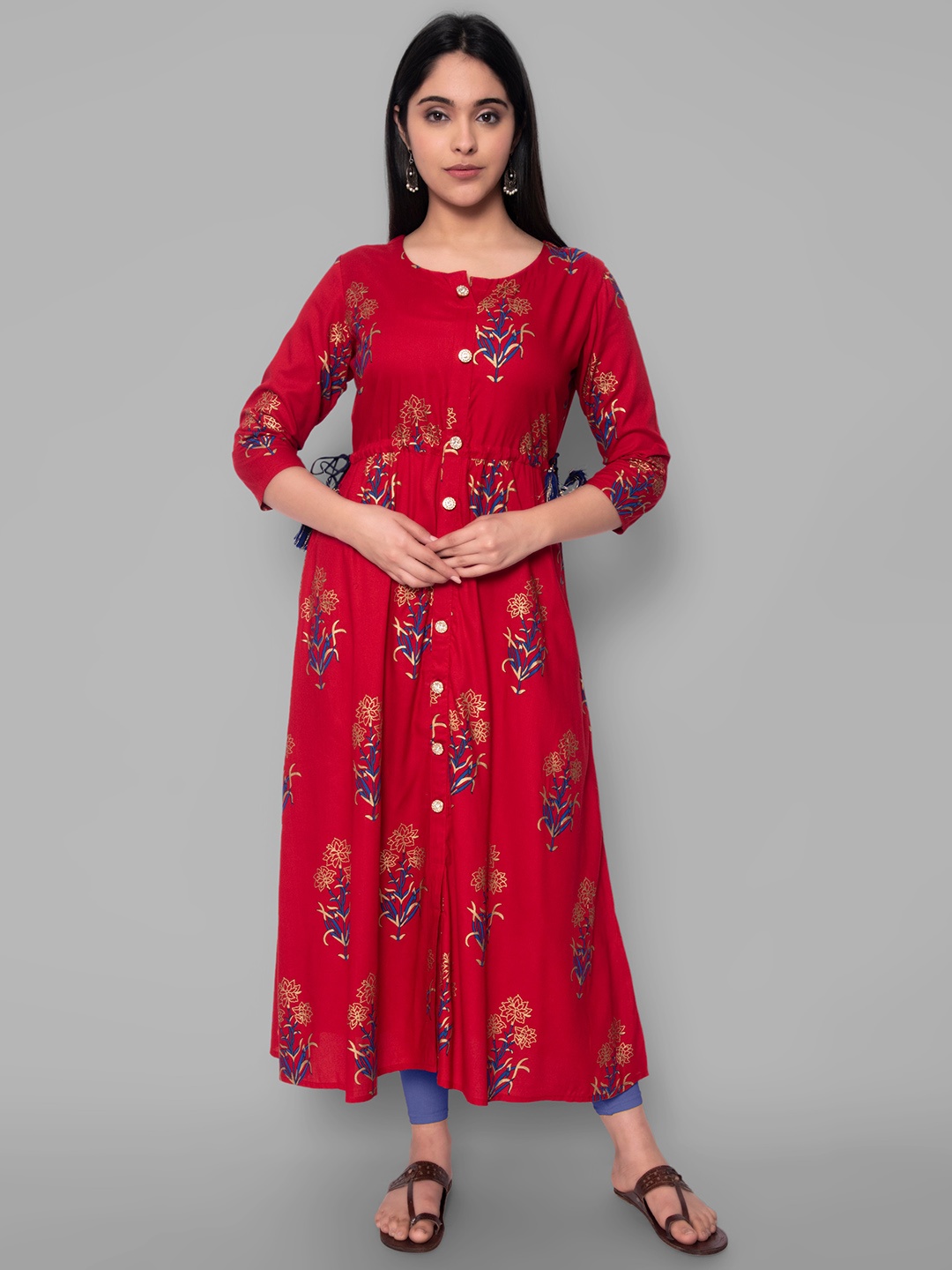

KALINI Women Red Rayon Printed A-line Kurta