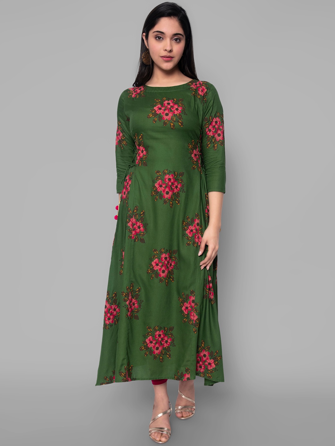 

KALINI Women Green Floral Printed Anarkali Kurta