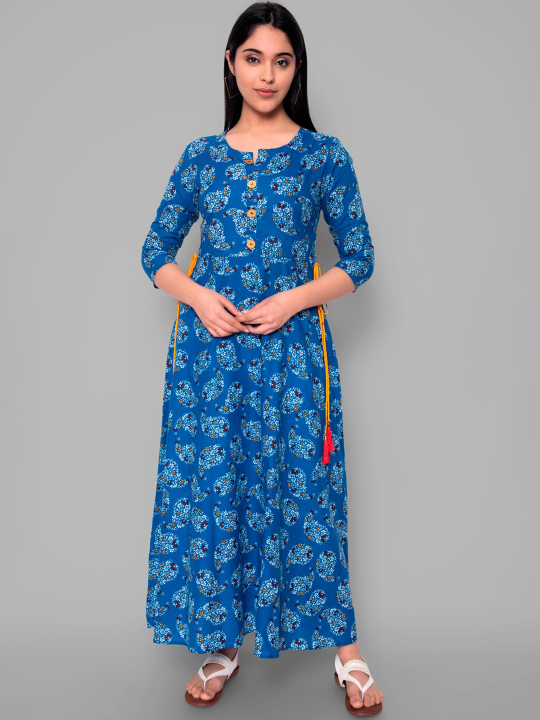

KALINI Women Navy Blue Ethnic Motifs Printed Handloom Kurta