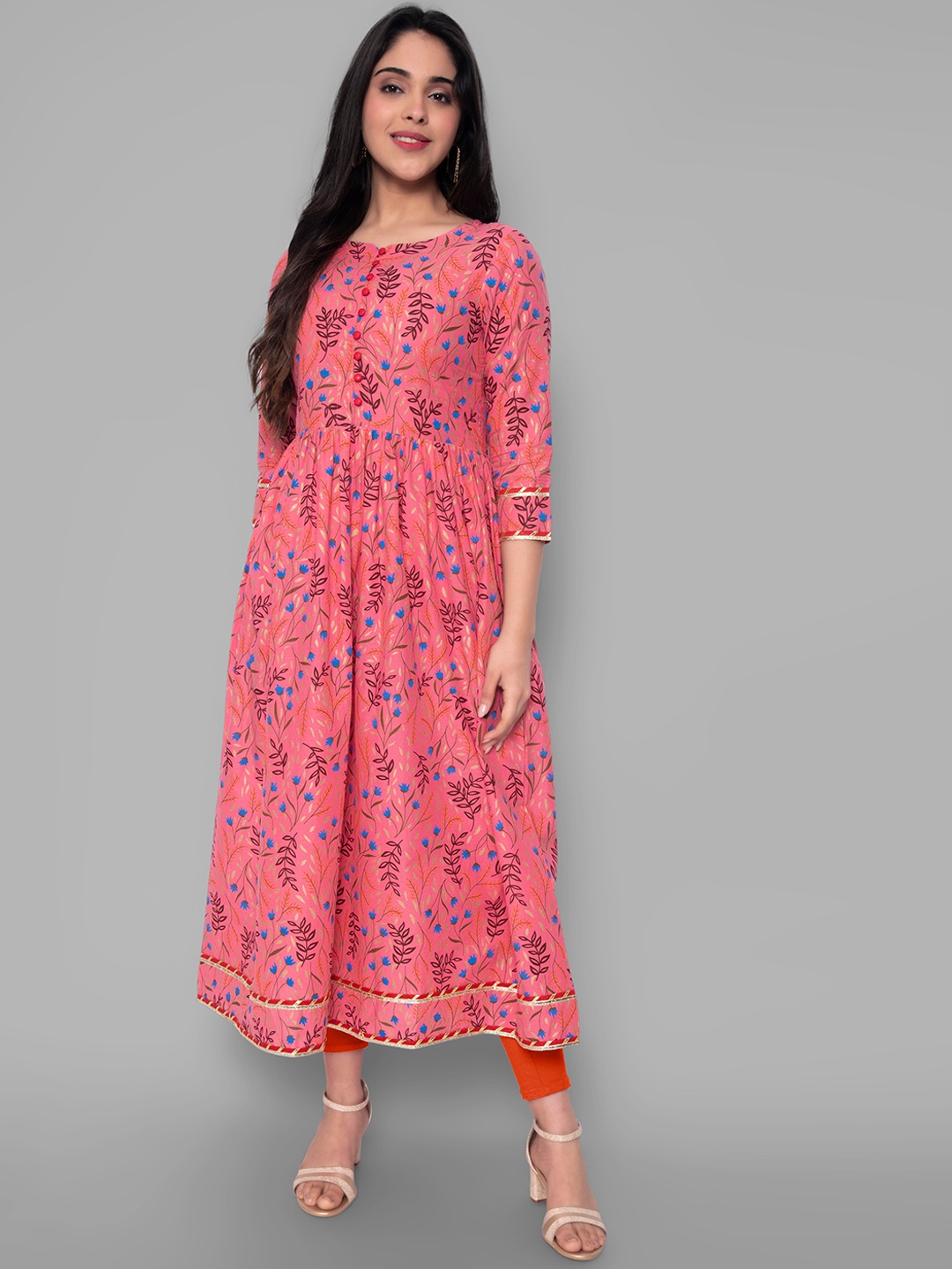 

KALINI Women Mauve & Maroon Floral Printed Cotton A-line Kurta