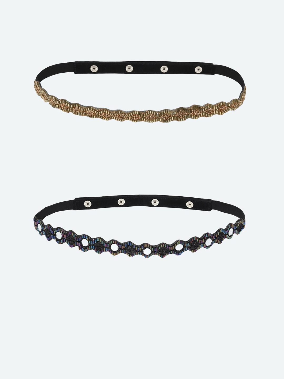 

DEEBACO Women Grey Pack of 2 Embellished PU Belt