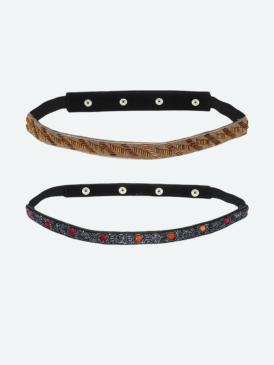 

DEEBACO Set Of 2 Women Black Embellished PU Belt