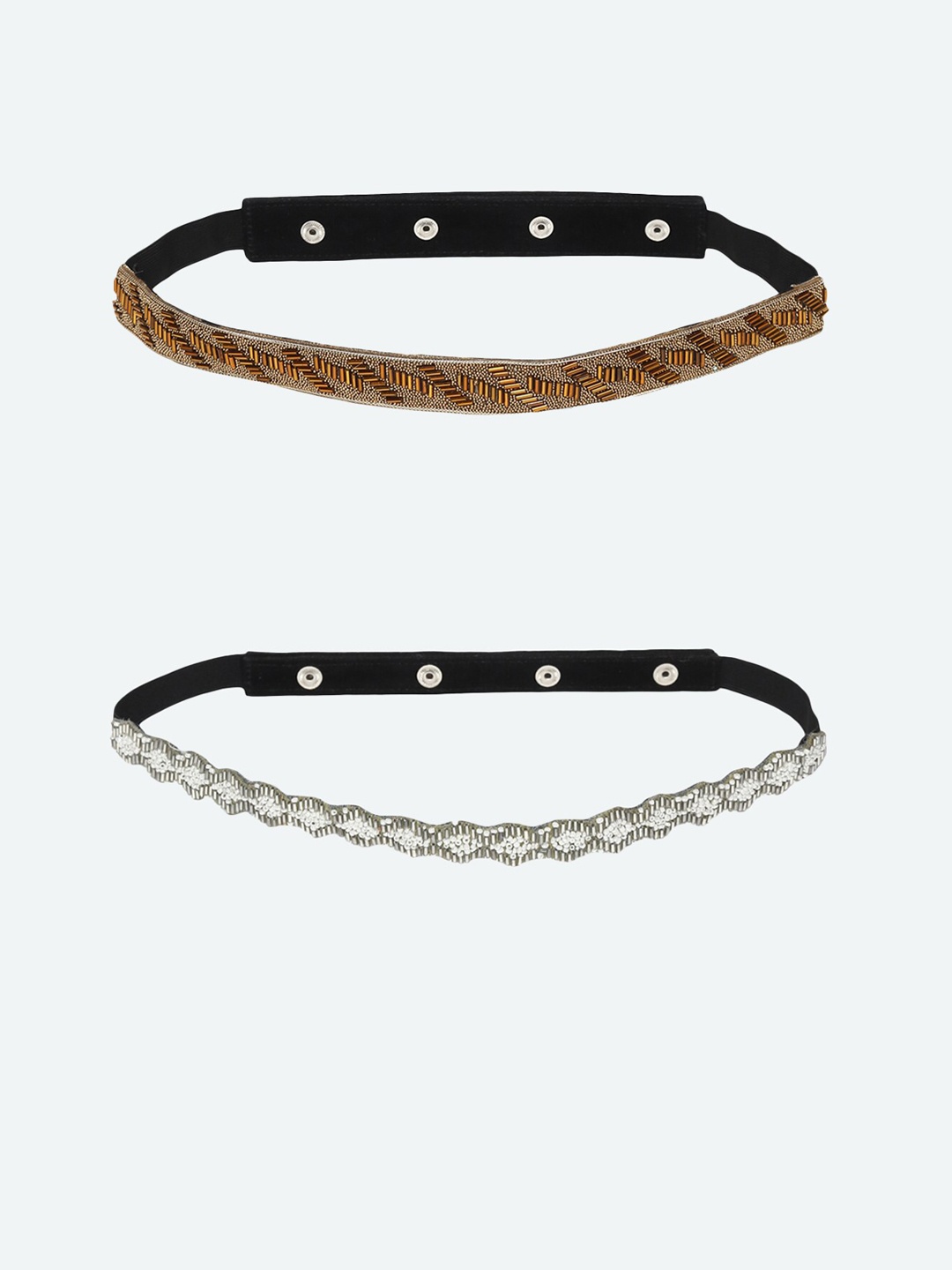 

DEEBACO Women Combo of 2 Embellished PU Belt, White