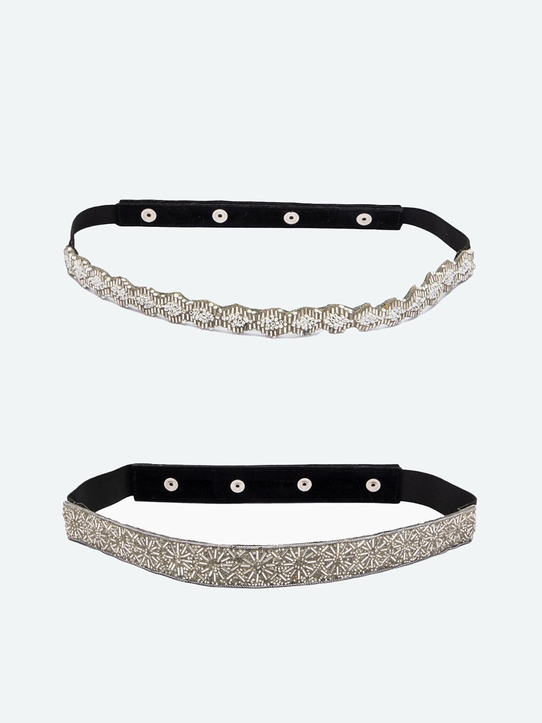 

DEEBACO Women Set of 2 Silver-Toned Embellished Belt