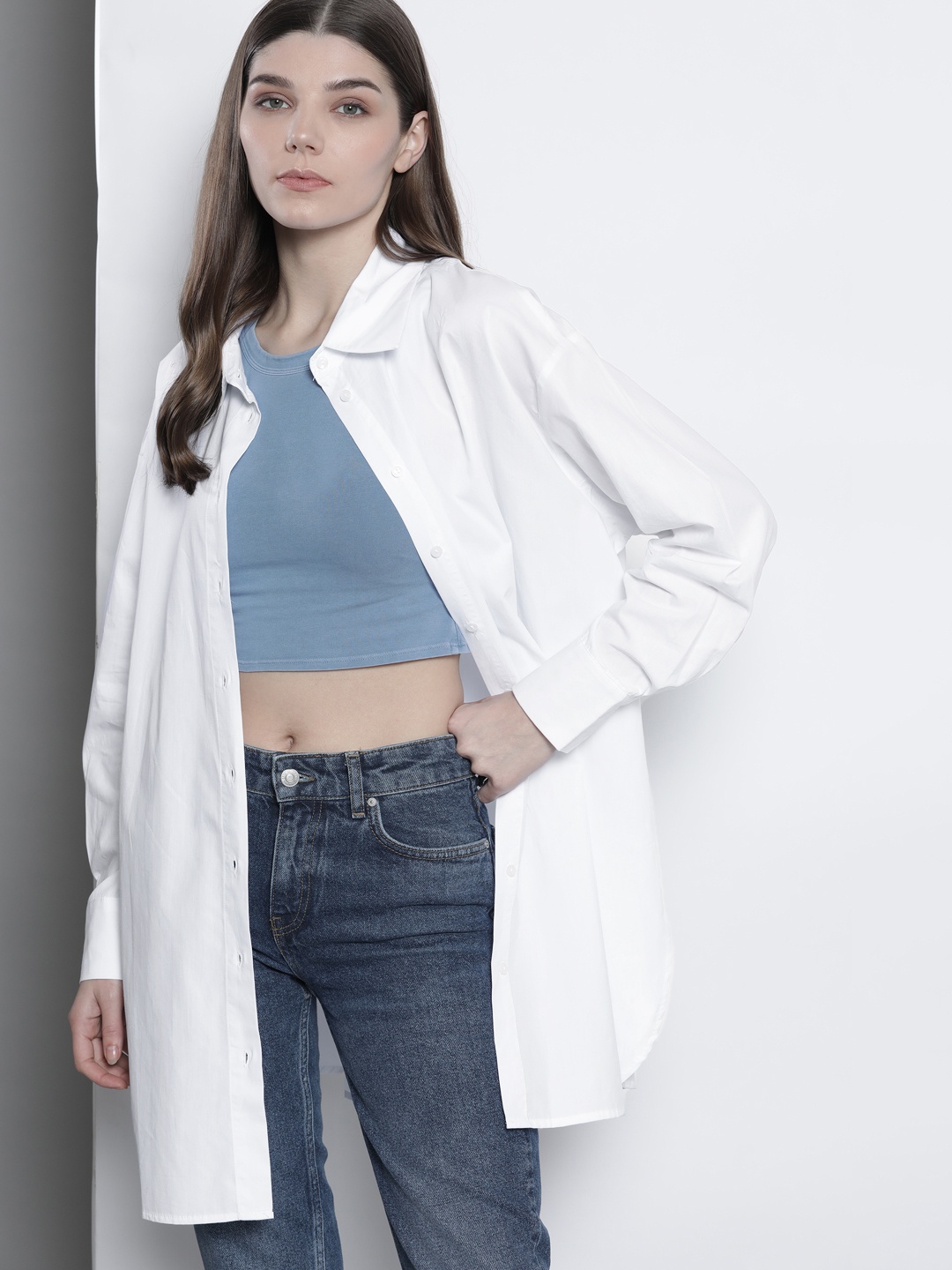 

DeFacto Women White Solid Pure Cotton Casual Shirt