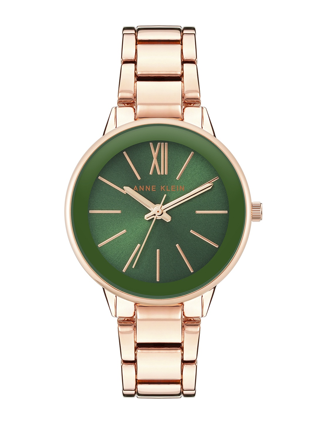 

ANNE KLEIN Women Green Embellished Dial & Rose Gold Toned Bracelet Style Straps Analogue Watch AK3876GNRG