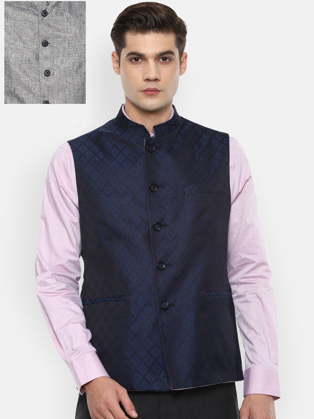 

Van Heusen Men Grey Woven Design Reversible Nehru Jacket
