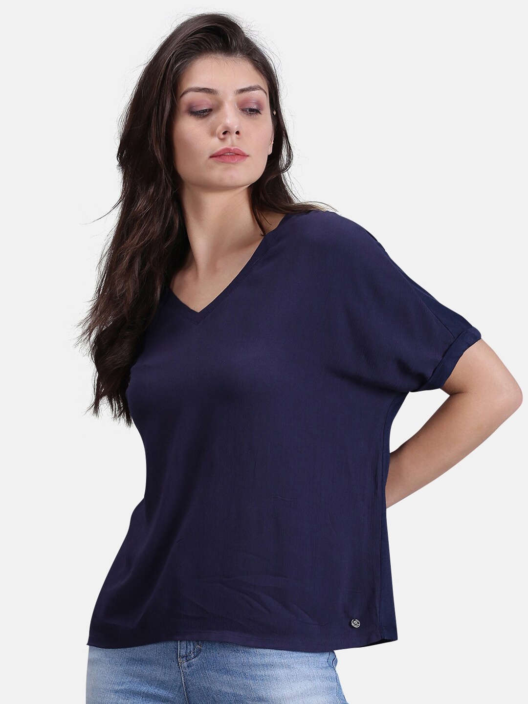 

UrGear Navy Blue Extended Sleeves Crepe Top