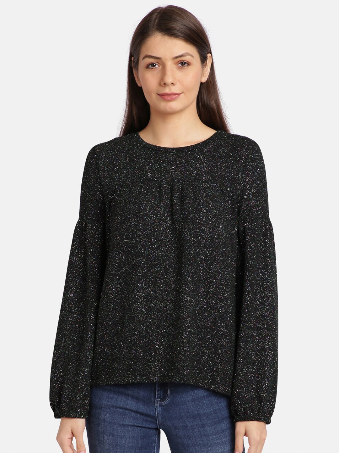 

UrGear Black Self Design Bishop Sleeves Top