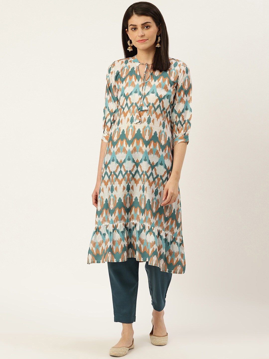 

Sangria Women White Printed Keyhole Neck Kurta