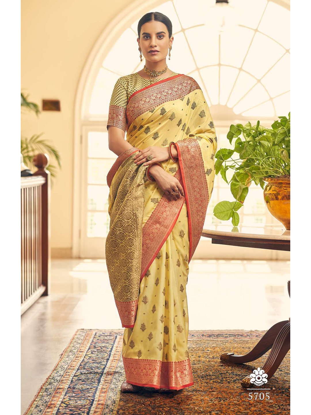 

KARAGIRI Woman Yellow & Red Ethnic Motifs Silk Blend Saree