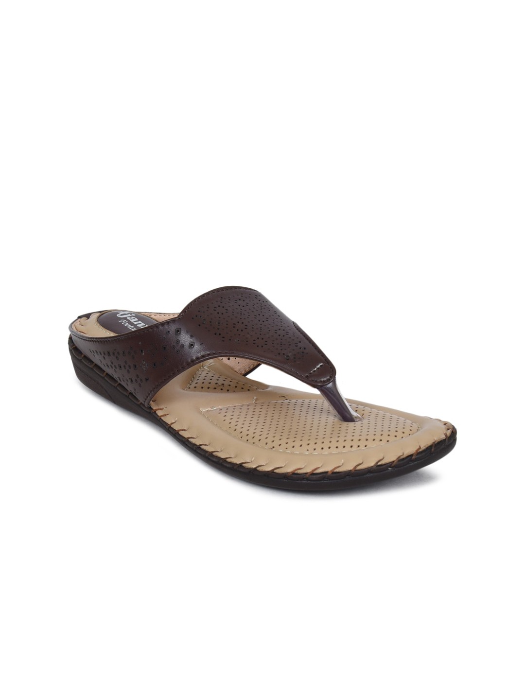 

Ajanta Women Coffee Brown Textured Open Toe Flats with Laser Cuts