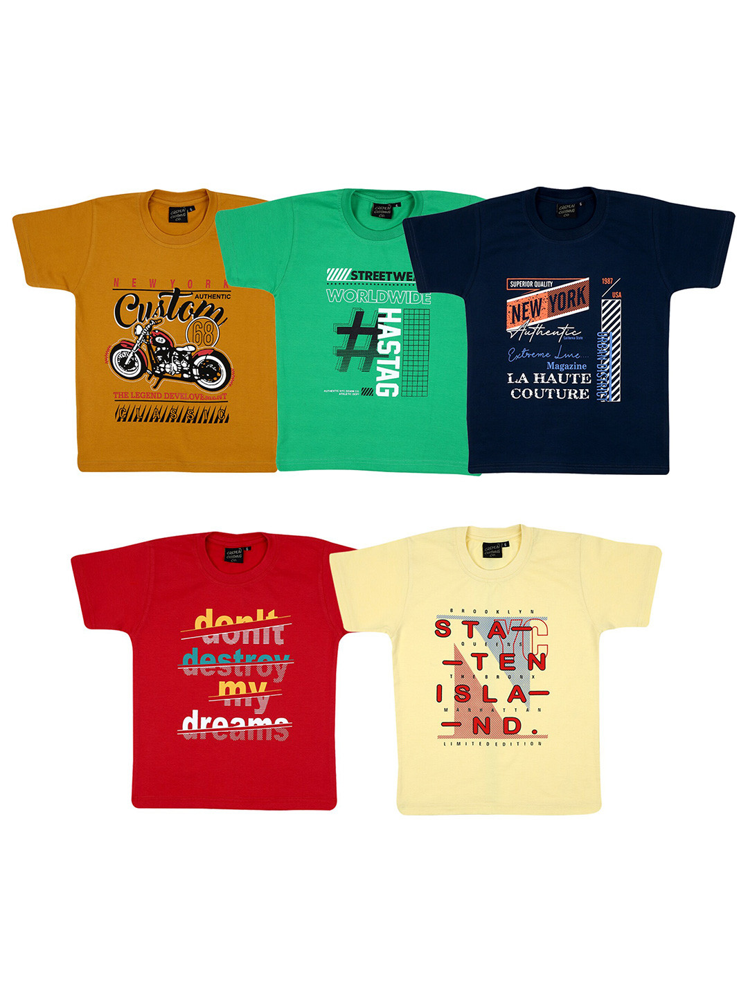 

CREMLIN CLOTHING Kids Pack of 5 Printed T-shirt, Red