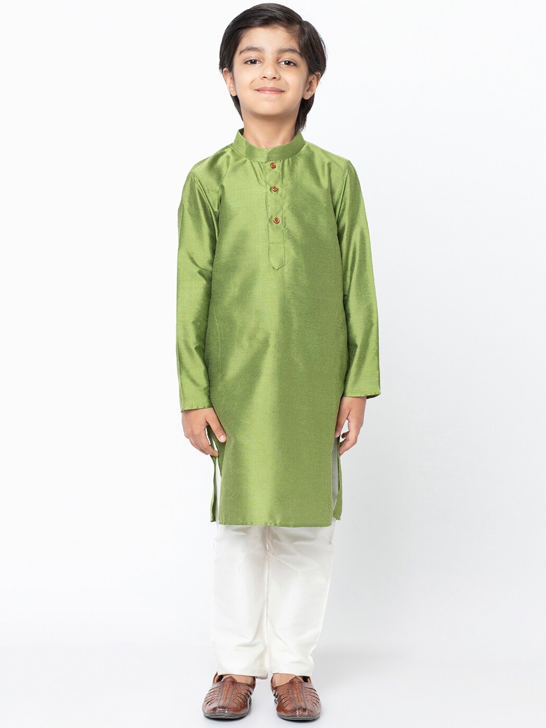 

KISAH Boys Green Thread Work Pathani Kurta