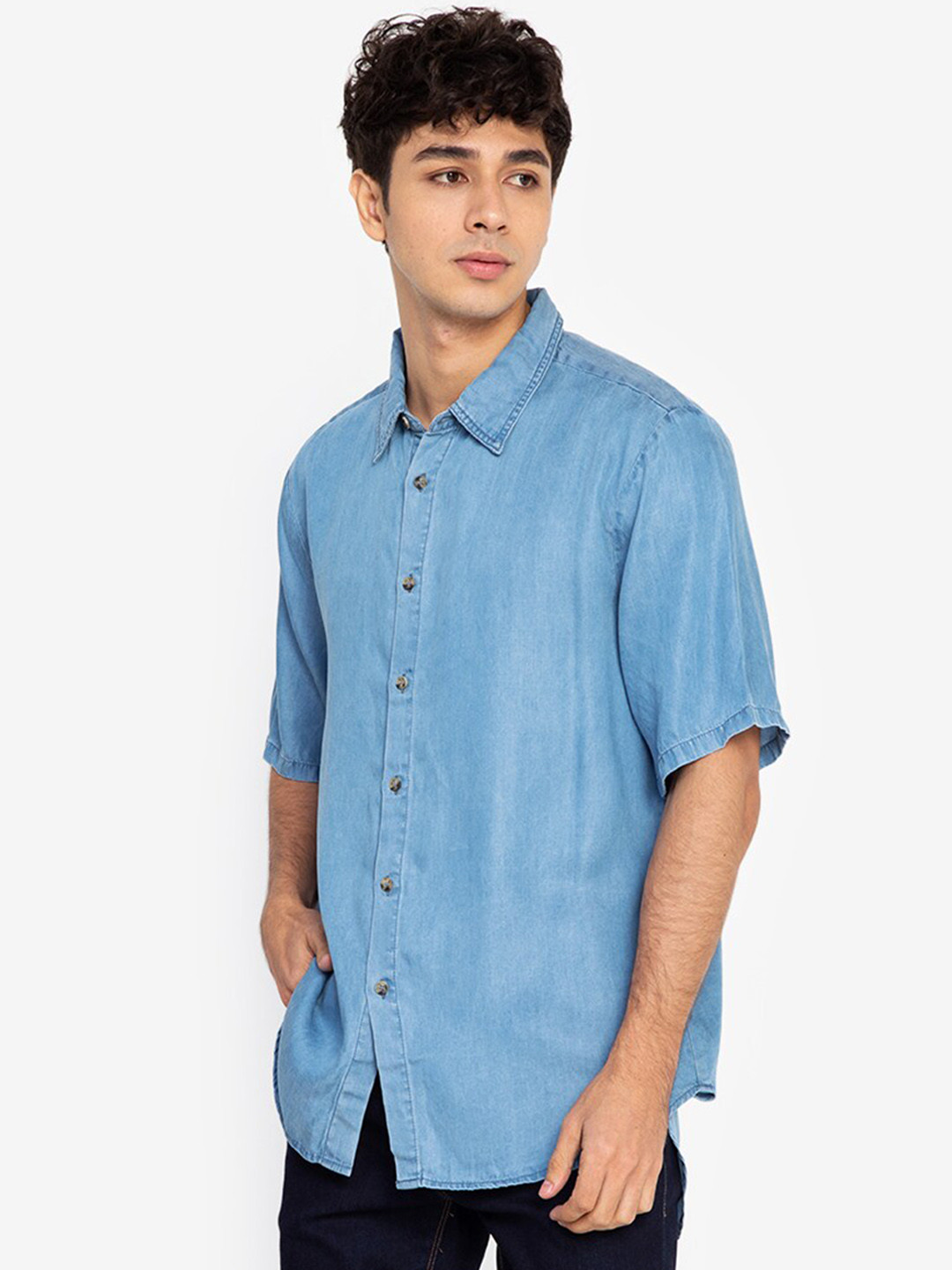 

ORIGIN BY ZALORA Men Blue Solid Boxy Fit Casual Shirt